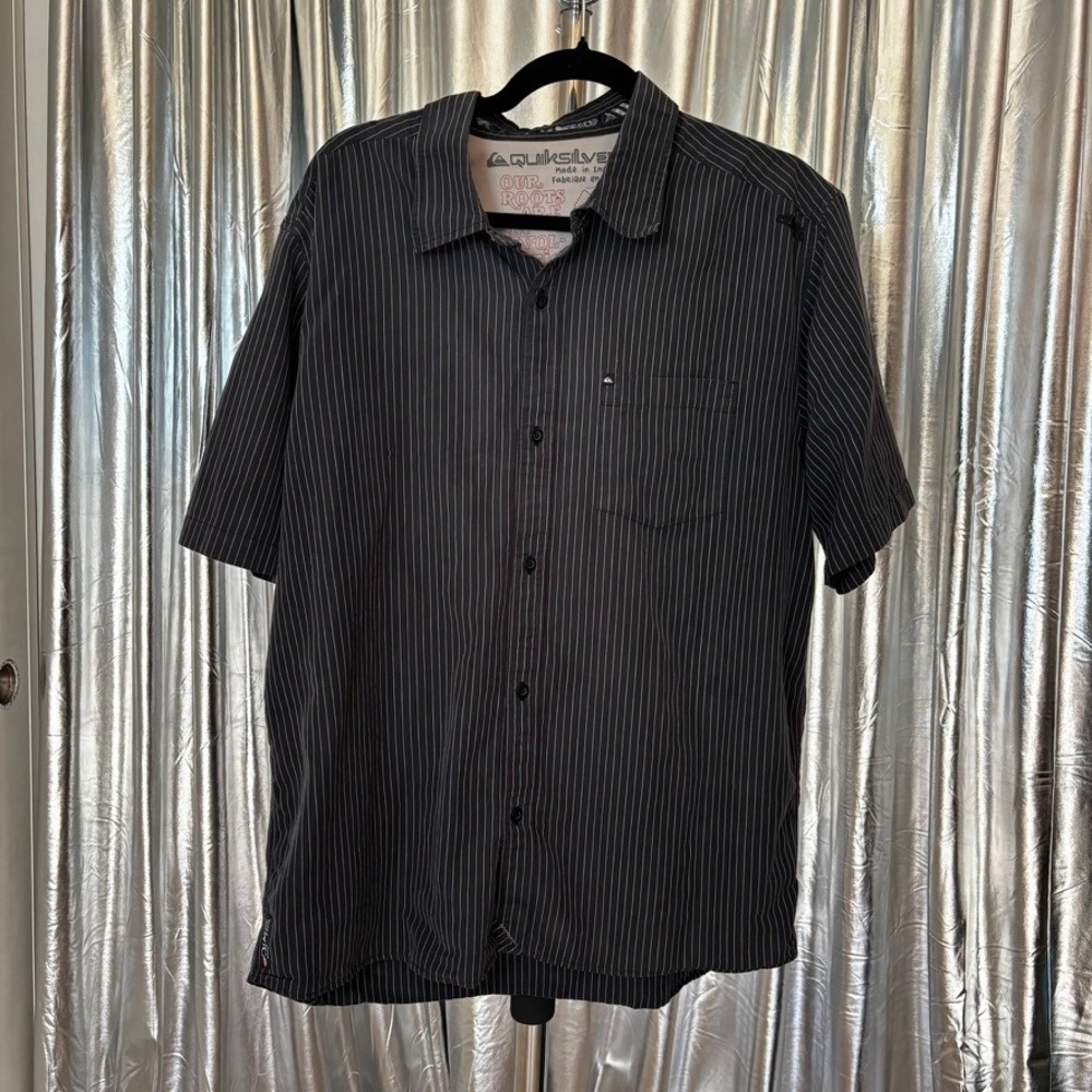 Quiksilver Black Pinstripe Short Sleeve Button Up Shirt